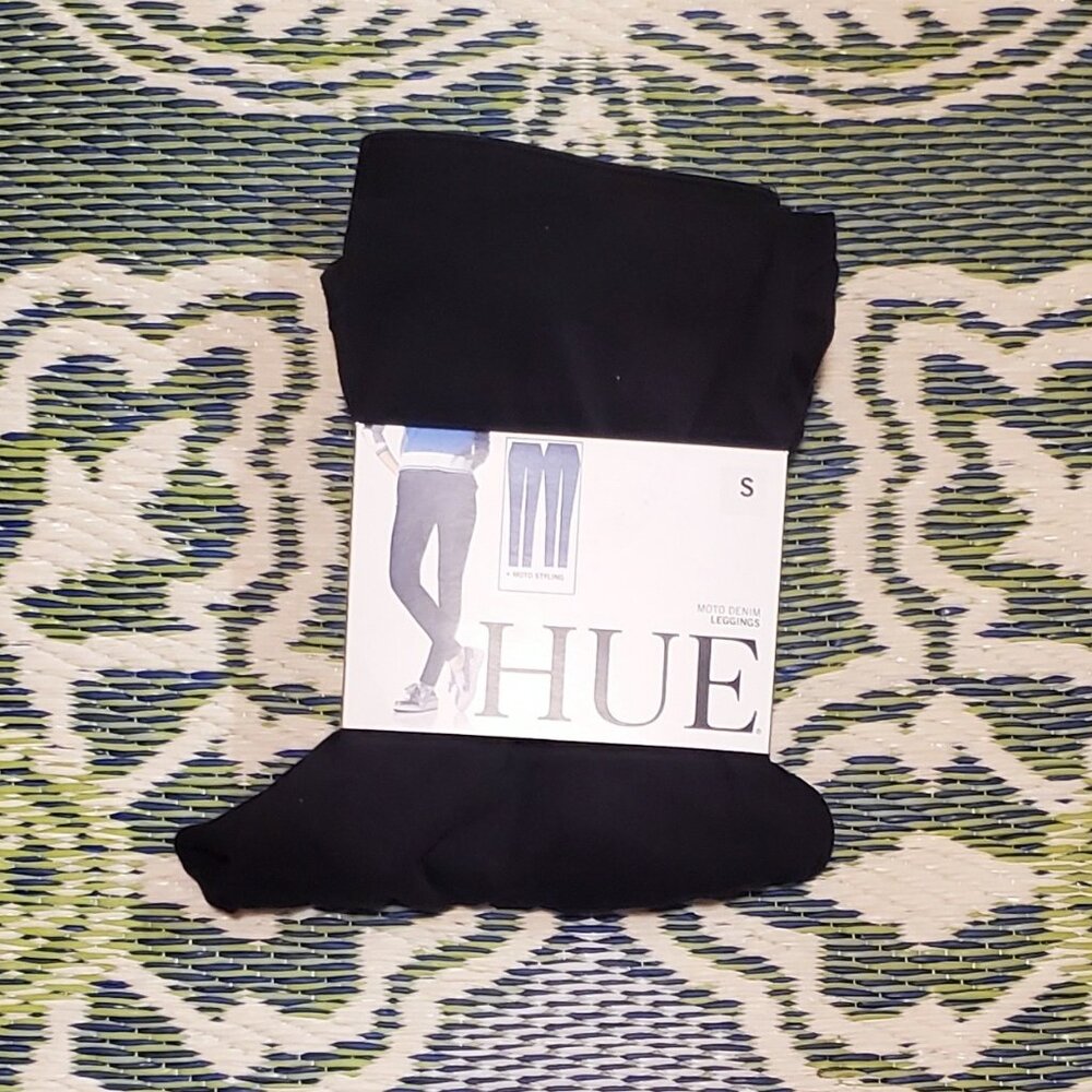Women's HUE Moto Denim Leggings Sz S Black NWT